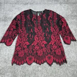 BKE Top Women's Large Red Black Boutique‎ Eyelash Lace Layer Gothic Gothwimsy
